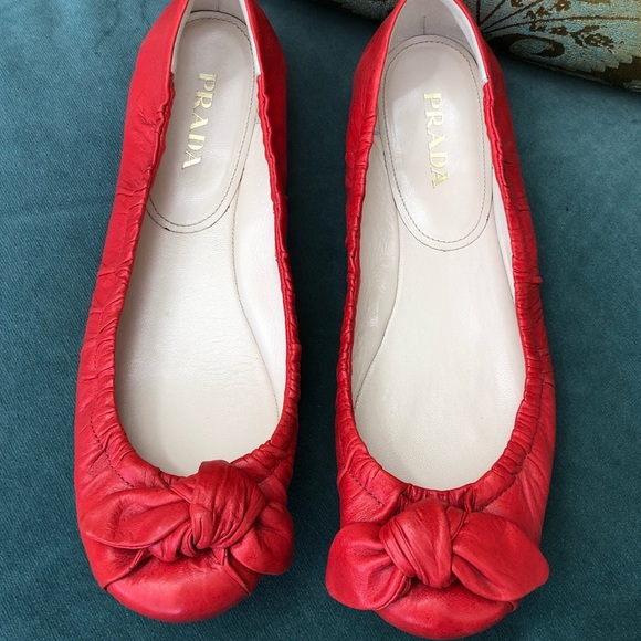 Red Prada Flats with Tie on Toe - Picture 2 of 5